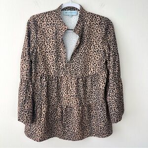 Tuckernuck Leopard Edith Tiered Long Sleeve Peplum Top